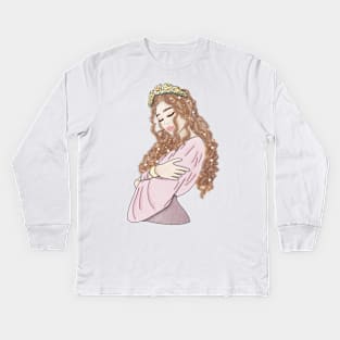 Pearl Girl in Pink Kids Long Sleeve T-Shirt